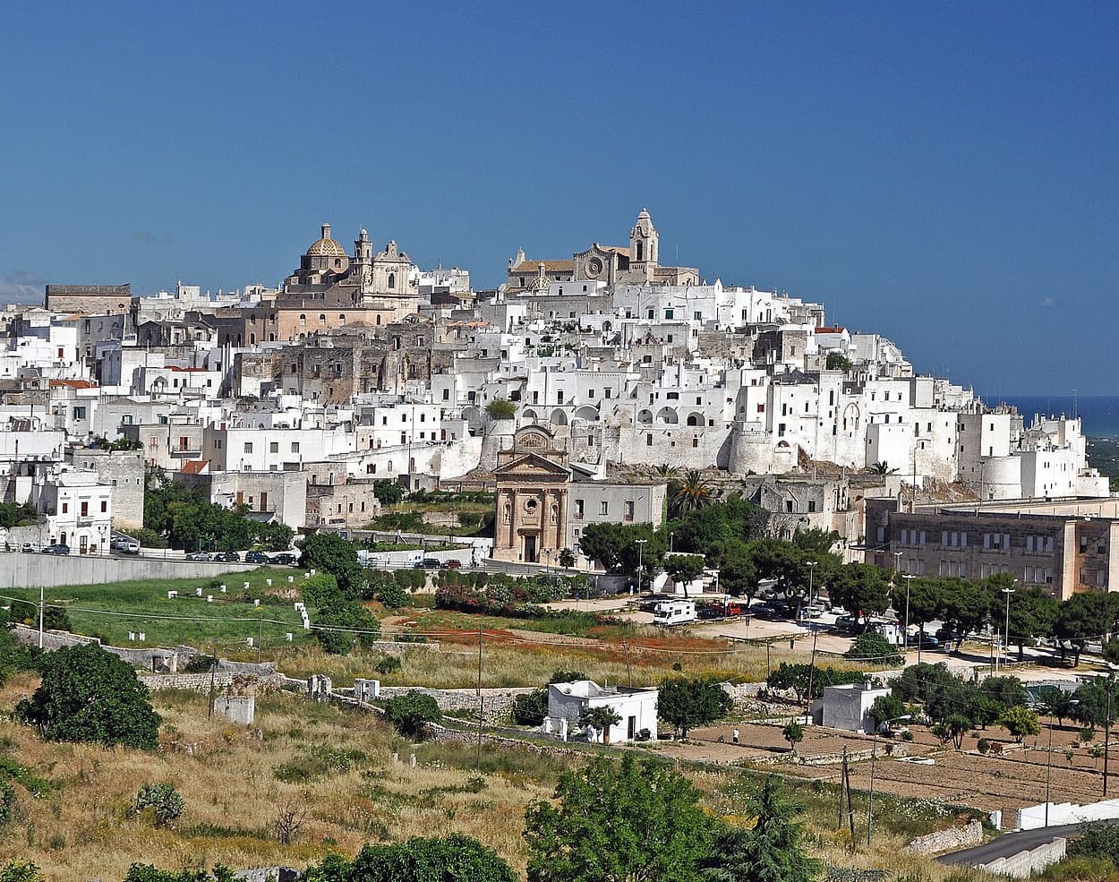 The white city of Ostuni stacked on its hill